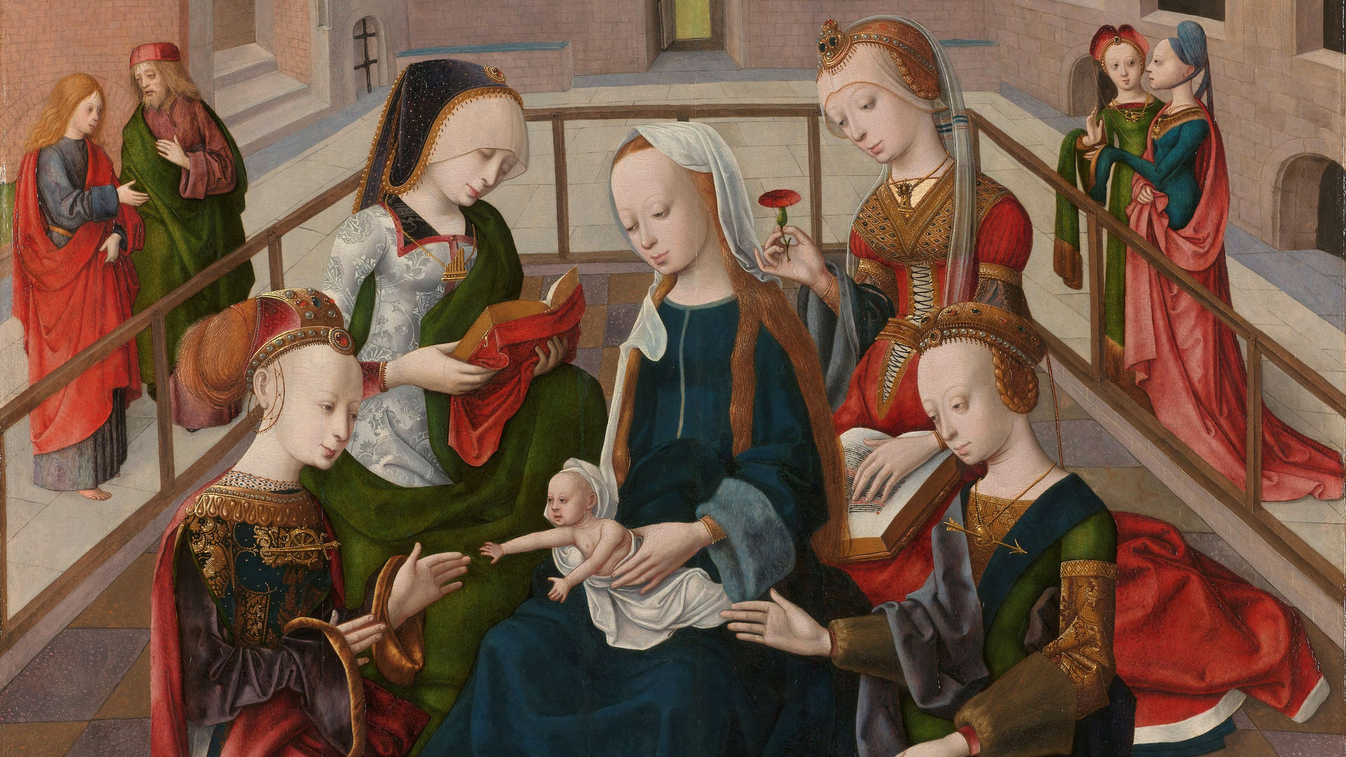 Maria met Jezus en vier heilige maagden, Meester van de Virgo inter Virgines, ca. 1495 - ca. 1500
