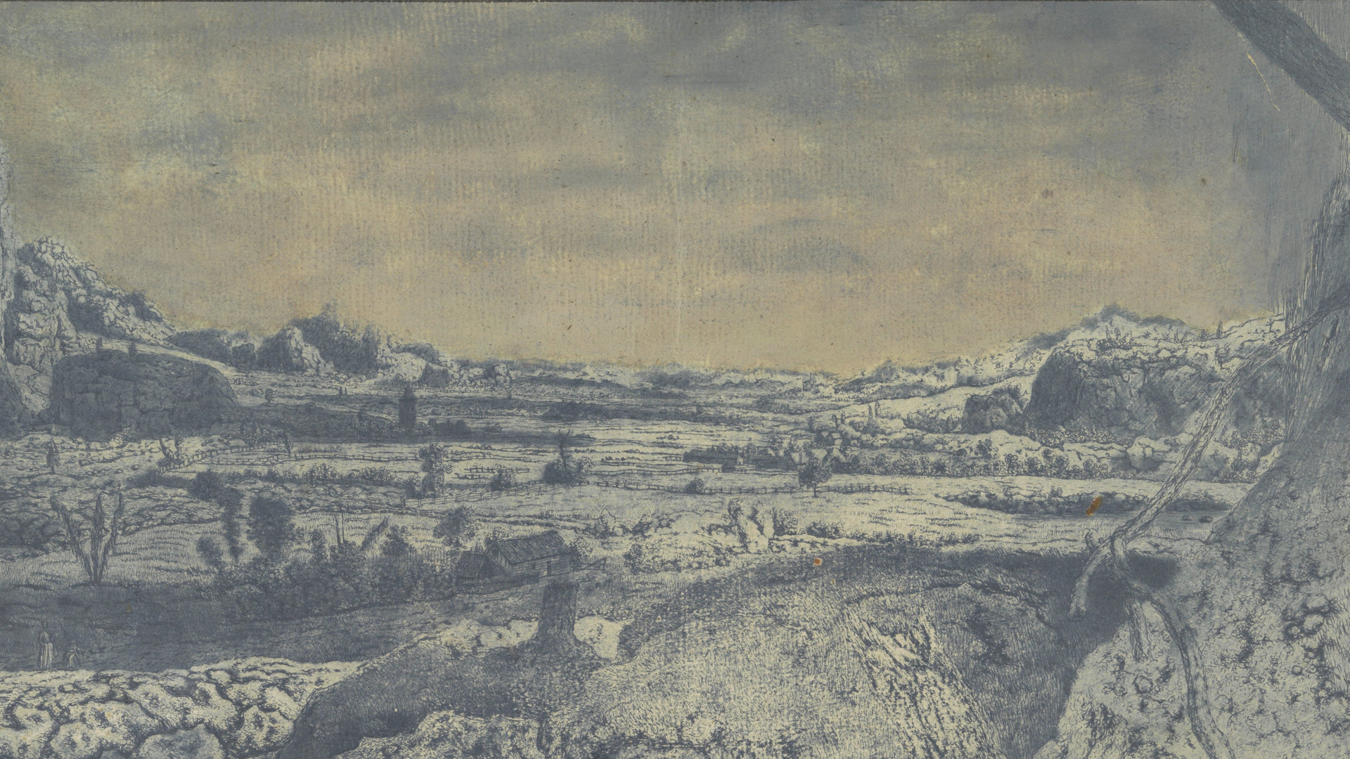 Bergvallei met omheinde velden, Hercules Segers, ca. 1625 - ca. 1630